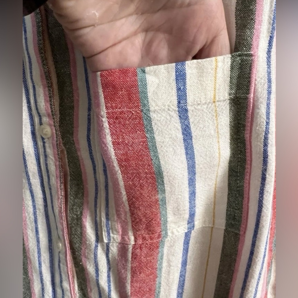 Old Navy -Size M - Linen Blend Shirt Dress - Red White Blue Pink Button-Up - Picture 5 of 13
